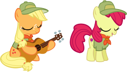 Size: 14818x8417 | Tagged: safe, artist:cyanlightning, apple bloom, applejack, earth pony, pony, the mane attraction, .svg available, absurd resolution, cutie mark, filly, guitar, hat, simple background, the cmc's cutie marks, transparent background, vector, younger