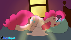 Size: 2560x1440 | Tagged: safe, artist:rupertbluefox, pinkie pie, earth pony, pony, series:30 dayz of pinks, bed, blanket, drool, female, morning, solo, story included, tired, waking up