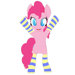 Size: 2000x2000 | Tagged: safe, artist:galawaille, pinkie pie, earth pony, pony, 3d, blender, cel shading, clothes, no pupils, open mouth, simple background, smiling, socks, solo, standing up, striped socks, transparent background