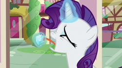 Size: 1920x1080 | Tagged: safe, screencap, rarity, pony, unicorn, dragon dropped, gem, licking, solo, tongue out