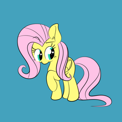 Size: 1200x1200 | Tagged: safe, artist:amethystcutey, fluttershy, pegasus, pony, female, folded wings, looking away, mare, raised hoof, simple background, solo, standing