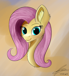 Size: 1856x2056 | Tagged: safe, artist:lunar froxy, fluttershy, pegasus, pony, abstract background, bust, female, mare, simple background, smiling, solo