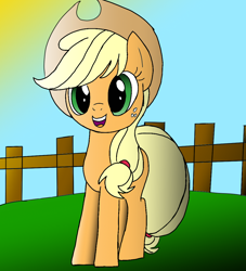 Size: 1000x1100 | Tagged: safe, artist:toyminator900, derpibooru exclusive, applejack, earth pony, pony, cowboy hat, fence, hat, open mouth, solo, stetson