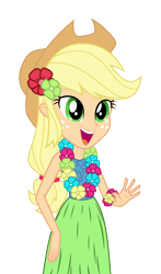 Size: 1512x2569 | Tagged: safe, artist:mohawgo, applejack, equestria girls, clothes, grass skirt, hula, hulajack, skirt, solo