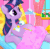 Size: 373x365 | Tagged: safe, derpibooru import, twilight sparkle, pony, unicorn, animated, arrow, bed, birth, blanket, blinking, bootleg, clone, cute, disembodied hand, female, filly, flash game, foal, game, grin, hand, heartwarming, how is babby formed, looking at you, mare, multeity, not salmon, on back, pillow, pregnant, self ponidox, smiling, twiabetes, underhoof, wat, why