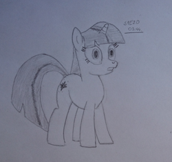 Size: 696x657 | Tagged: safe, artist:norikago, derpibooru import, twilight sparkle, monochrome, pencil, solo, traditional art