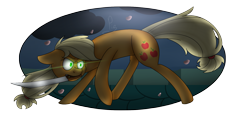 Size: 1664x802 | Tagged: safe, artist:soundwavepie, applejack, earth pony, pony, glowing eyes, knife, mouth hold, simple background, solo, transparent background