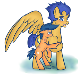 Size: 1024x977 | Tagged: safe, artist:dragonfoxgirl, first base, flash sentry, backwards cutie mark, bipedal leaning, blushing, brothers, bruised, floppy ears, frown, glare, orange bros, simple background, training, transparent background