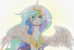 Size: 1570x1061 | Tagged: safe, artist:mochimi, princess celestia, alicorn, pony, crown, female, jewelry, mare, regalia, solo