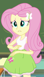 Size: 521x909 | Tagged: safe, screencap, fluttershy, equestria girls, clothes, female, pink hair, solo, yellow skin