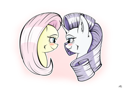 Size: 8486x6000 | Tagged: safe, artist:maneingreen, fluttershy, rarity, pegasus, pony, unicorn, absurd resolution, blushing, bust, cheek fluff, ear fluff, female, flarity, fluffy, imminent kissing, lesbian, love, mare, portrait, profile, shipping