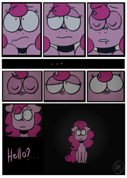 Size: 1024x1432 | Tagged: safe, artist:brownmota, pinkie pie, earth pony, pony, comic:everyone laugh, comic, female, mare, sitting, solo