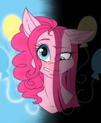 Size: 655x804 | Tagged: safe, artist:ggchristian, pinkie pie, anthro, bust, duality, pinkamena diane pie, portrait, solo, split screen