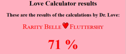 Size: 595x259 | Tagged: safe, fluttershy, rarity, female, flarity, lesbian, love calculator, shipping