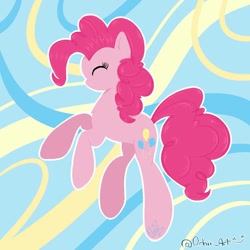 Size: 1000x1000 | Tagged: safe, artist:orhiiart123, pinkie pie, pony, abstract background, eyes closed, solo