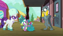 Size: 1920x1080 | Tagged: safe, screencap, gabby, rarity, spike, dragon, pony, unicorn, dragon dropped