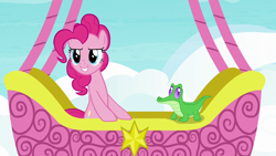 Size: 1280x720 | Tagged: safe, screencap, gummy, pinkie pie, pony, not asking for trouble, hot air balloon, twinkling balloon