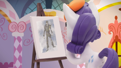 Size: 1920x1080 | Tagged: safe, edit, edited screencap, screencap, rarity, pony, unicorn, my little pony: pony life, my little pony: stop motion short, rarity's paintful pony portrait, animated, jojo's bizarre adventure, jotaro kujo, looking at something, painting, pencil