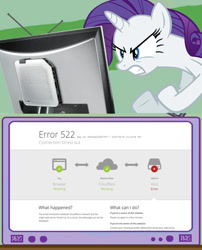 Size: 625x774 | Tagged: safe, rarity, pony, unicorn, angry, computer, computer screen, error, exploitable meme, meme, obligatory pony, solo, tv meme, vlare