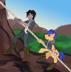 Size: 2888x2911 | Tagged: safe, artist:jopale-opal, flash sentry, climbing, lance, mountain, rope