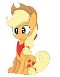 Size: 1024x1319 | Tagged: safe, artist:squipycheetah, applejack, earth pony, pony, applejack's hat, bandana, cowboy hat, cute, happy, hat, jackabetes, looking at you, silly, silly pony, simple background, sitting, smiling, solo, transparent background, vector, who's a silly pony