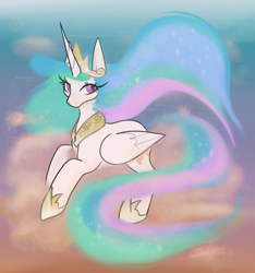 Size: 1515x1616 | Tagged: safe, artist:incapacitatedvixen, princess celestia, alicorn, pony, cloud, cloudy, crown, cute, cutelestia, ethereal mane, hoof shoes, jewelry, looking at you, regalia, royalty, sky, solo