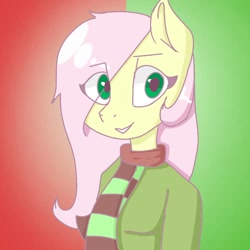 Size: 768x768 | Tagged: safe, artist:popsuds, fluttershy, anthro, clothes, scarf, solo