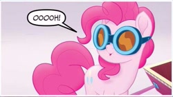 Size: 612x344 | Tagged: safe, pinkie pie, earth pony, pony, my little pony: the movie, my little pony: the movie adaptation, spoiler:my little pony movie adaptation, comic, cropped, cute, dialogue, female, goggles, mare, solo