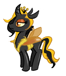 Size: 355x412 | Tagged: safe, artist:starlight-gaze, oc, oc only, oc:princess honeysap, changeling, changeling queen, original species, beeling, bumblebee, changeling queen oc, curved horn, female, filly, princess, simple background, solo, white background, yellow changeling