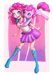 Size: 763x1080 | Tagged: safe, artist:the-park, pinkie pie, pony, equestria girls, belly button, clothes, human coloration, human ponidox, midriff, self ponidox, simple background, skirt