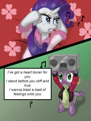 Size: 600x800 | Tagged: safe, artist:sgolem, edit, rarity, spike, dragon, pony, unicorn, female, male, ninja sex party, shipping, sparity, straight