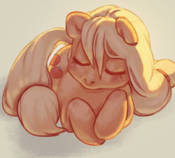 Size: 798x718 | Tagged: safe, artist:weatherly, applejack, earth pony, pony, cute, eyes closed, freckles, jackabetes, prone, sleeping, solo