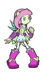 Size: 600x1000 | Tagged: safe, artist:rvceric, fluttershy, better together, equestria girls, super squad goals, clothes, crystal guardian, crystal wings, female, fist, ponied up, simple background, solo, transparent background