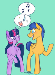 Size: 500x679 | Tagged: safe, artist:dragonfoxgirl, artist:flower-power-love, flash sentry, twilight sparkle, twilight sparkle (alicorn), alicorn, pony, blushing, book, female, flashlight, male, mare, music, pictogram, quill, shipping, smiling, speech bubble, straight