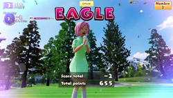 Size: 1920x1080 | Tagged: safe, fluttershy, eagle, human, 3d, clothes, dress, everybody's golf, game, golf, golf course, hot shots golf, humanized, mountain, playstation 4, screenshots, solo, sports, video in description, youtube link