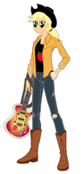 Size: 1408x2952 | Tagged: safe, artist:nuvaprime, applejack, equestria girls, alternate costumes, bass guitar, boots, clothes, cowboy boots, cowboy hat, hat, musical instrument, pants, shoes, simple background, solo, torn clothes, transparent background, vector