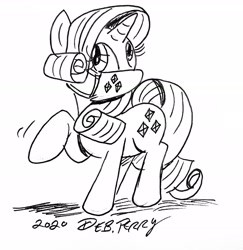 Size: 1856x1907 | Tagged: safe, artist:debmervin, rarity, pony, unicorn, coronavirus, covid-19, face mask, female, mare, monochrome, solo