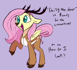 Size: 1280x1164 | Tagged: safe, artist:veesocks, fluttershy, deer, pegasus, pony, reindeer, 30 minute art challenge, clothes, costume, cute, female, mare, purple background, shyabetes, simple background, solo