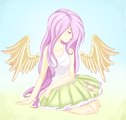 Size: 3020x2877 | Tagged: safe, artist:fleetyarrowdraw, fluttershy, equestria girls, eyes closed, female, solo, wings