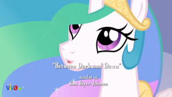 Size: 1280x720 | Tagged: safe, screencap, princess celestia, alicorn, pony, between dark and dawn, fake, faker than a three dollar bill, seems legit, viva. logo