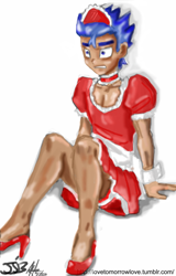 Size: 614x960 | Tagged: safe, artist:aphrodite_of_venus, artist:johnjoseco, flash sentry, human, clothes, crossdressing, humanized, maid, maid sentry, male, solo