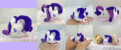 Size: 1800x748 | Tagged: safe, artist:moggymawee, applejack, fluttershy, rarity, hand, irl, photo, plushie, tsum tsum