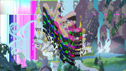 Size: 1366x768 | Tagged: safe, artist:wheredamaresat, edit, screencap, pinkie pie, earth pony, pony, ayylmao, canterlot, corrupted, databending, drugs are bad, error, falling, glitch, glitch art