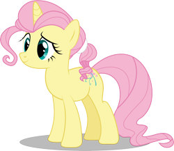 Size: 3424x2968 | Tagged: safe, artist:infinitewarlock, fluttershy, oc, oc:flutterheart, pony, unicorn, alternate cutie mark, alternate hairstyle, alternate universe, female, hilarious in hindsight, mare, race swap, simple background, smiling, solo, the flutterby effect, transparent background, unicorn fluttershy