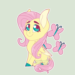 Size: 3300x3300 | Tagged: safe, artist:denahzi, fluttershy, pegasus, pony, chibi, cutie mark, solo, watermark