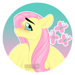 Size: 2550x2550 | Tagged: safe, artist:denahzi, fluttershy, pegasus, pony, female, mare, pink mane, solo, yellow coat