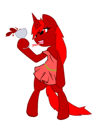 Size: 682x916 | Tagged: safe, oc, oc only, oc:bloodbath, semi-anthro, clothes, dress, drunk, glass, simple background, white background, wine, wine glass