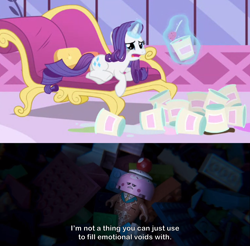 Size: 2000x1971 | Tagged: safe, edit, edited screencap, screencap, rarity, pony, unicorn, inspiration manifestation, annoyed, caption, carousel boutique, comfort eating, cropped, crying, cute, drama, drama queen, eating, everything's not awesome, exploitable meme, faic, fainting couch, female, food, glowing horn, horn, ice cream, ice cream cone, ice cream cone (the lego movie), image macro, lego, lying down, magic, makeup, mare, marshmelodrama, mascara, mascarity, meme, open mouth, raribetes, rarity being rarity, running makeup, text, the lego movie 2: the second part