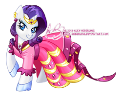 Size: 1024x810 | Tagged: safe, artist:alex-heberling, part of a set, rarity, pony, unicorn, clothes, crown, dress, ear piercing, earring, female, gala dress, glass slipper (footwear), jewelry, mare, piercing, regalia, simple background, solo, transparent background