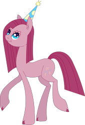 Size: 2003x2953 | Tagged: safe, artist:twitchy-tremor, pinkie pie, earth pony, pony, party of one, cupcake, food, hat, party, party hat, pinkamena diane pie, simple background, solo, transparent background
